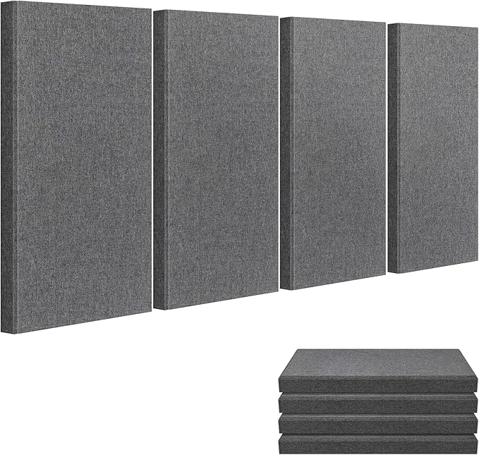 23.62" X 11.81" X 2" Fiberglass Wall Panel, 4 Pack Acoustic Panels, Acoustic Panels Sound Absorbing for Office, Studio, Home Theatre - Heather Grey