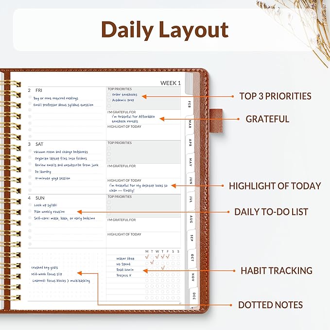 SUNEE 2026 Planner 8.5" x 11" – Dated Productivity Planner for Time Management - Daily,Weekly & Monthly Planner to Achieve Goals - Planner 2026 dated from January 2026 – December 2026,Brown