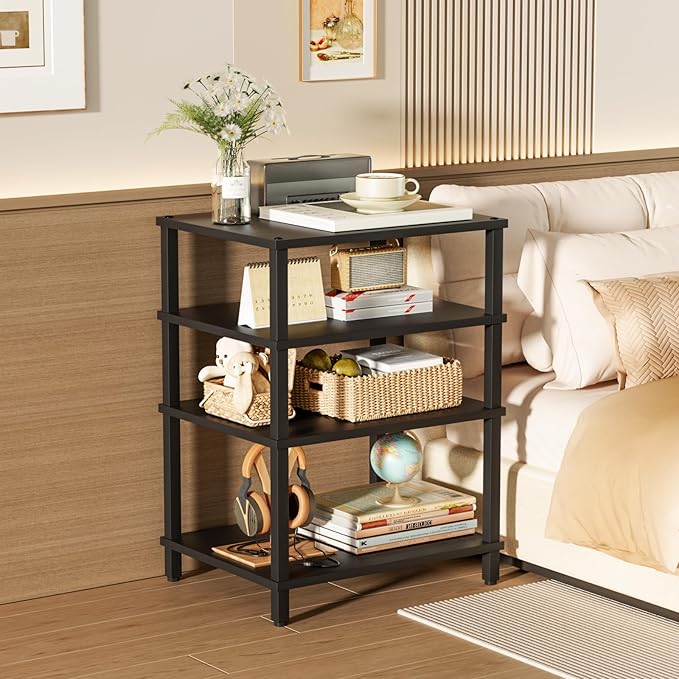 LELELINKY 4-Tier AV Media Player Stand Set of 2, Black Stereo Cabinet, Wooden TV Stand,Game Console Shelf, Multifunctional Entertainment Center, Suitable for Home, Conference Room, Game Studio