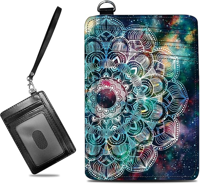 BWEGRHE Small Travel Wallets, Art Mandalas Slim Minimalist Front Pocket Wallet with Wristlet, RFID Blocking PU Leather Credit Card Holder with ID Window Change Purse for Men Women