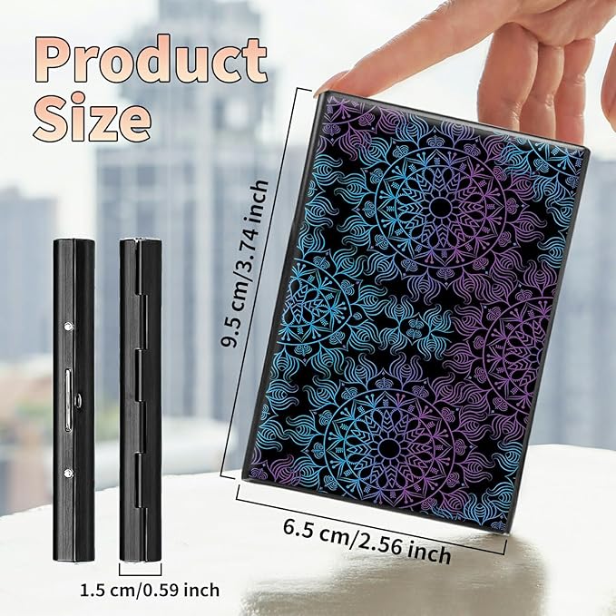BWEGRHE Slim Credit Card Holder, Purple Blue Mandala RFID Blocking Metal Wallet for Men & Women, Aluminum Minimalist Hard Case Pocket-Sized Business Cards Organizer (Fits Up to 10 Cards)