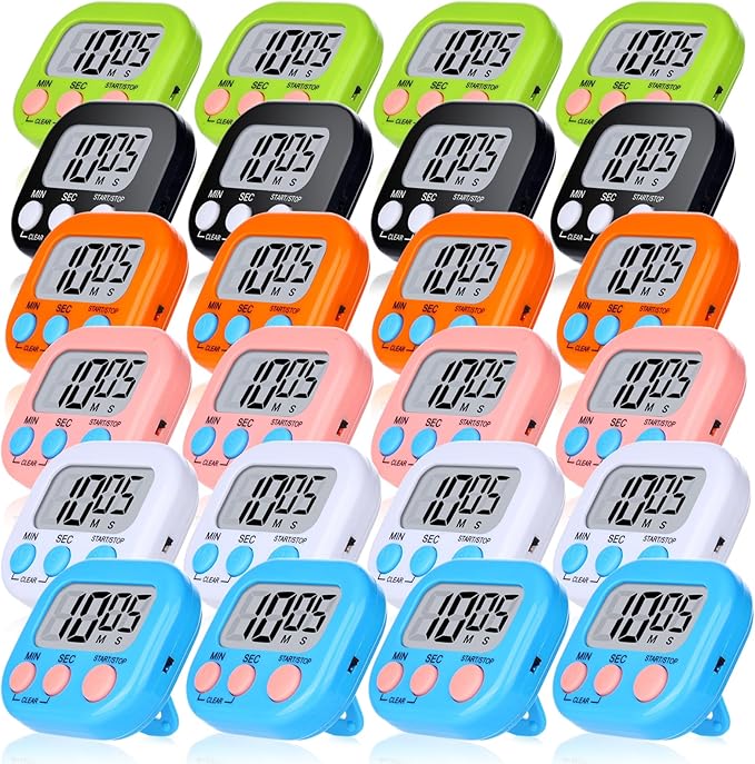 Mwellewm 24 Pcs Digital Timers for Classroom Kitchen Timers for Cooking Small Magnetic Stopwatch 6 Colors Mini Countdown Timer Loud Alarm Stop for Study Work Baking Sports Games Office Timer Clock