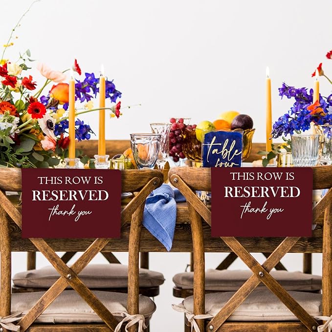 ChissNook Reserved Seating Chair Signs, This Row Is Reserved Pew Cloths Seating Placeholder for Church Pews, Burgundy Wedding Decorations for Reception Parties Celebrations Event (Burgundy, 4 PCS)