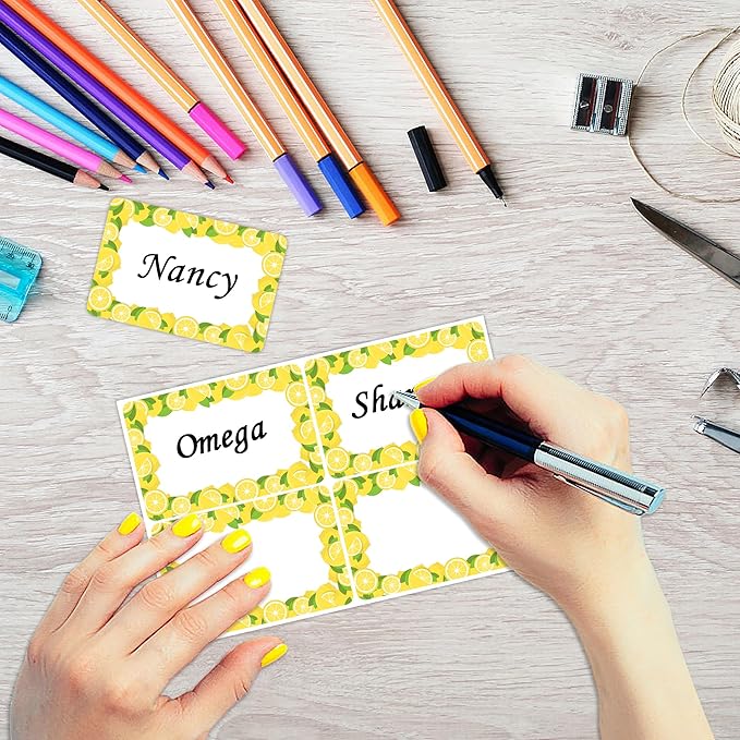 Wonmon 200 PCS Lemon Name Tags Stickers, Self Adhesive Lemon Style Name Tag Labels Stickers for Back to School Classroom Student Office Desk Cubby Locker Themed Party, 2x3 inch