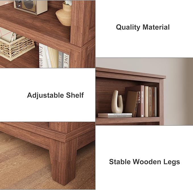 IDEALHOUSE 71" Farmhouse Bookshelf w/Adjustable Shelves & 31.5 in Whidth, 5 Tier Tall Bookcase with Wood Legs, Rustic Wooedn Book Shelf for Living Room Office (Brown, 71.3" H x 15.7" W x 11.8" D)