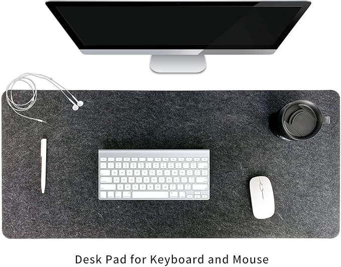 Felt Desk Mat,35.5" x 15.8" Inches,Large Keyboard Mat,Wool Desk Pad, Extra Large Felt Mouse Pad for Computers,Laptops, Offices and Homes. (Dark Gray)