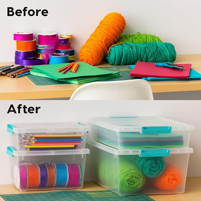 IRIS USA 6 Qt. Plastic Storage Bins Containers with Lids, 3 Pack, Small Sensory Bin, Craft Storage, Craft Organizers & Storage, Organizing Container for Home, Office & Art Supplies, Stackable, Clear