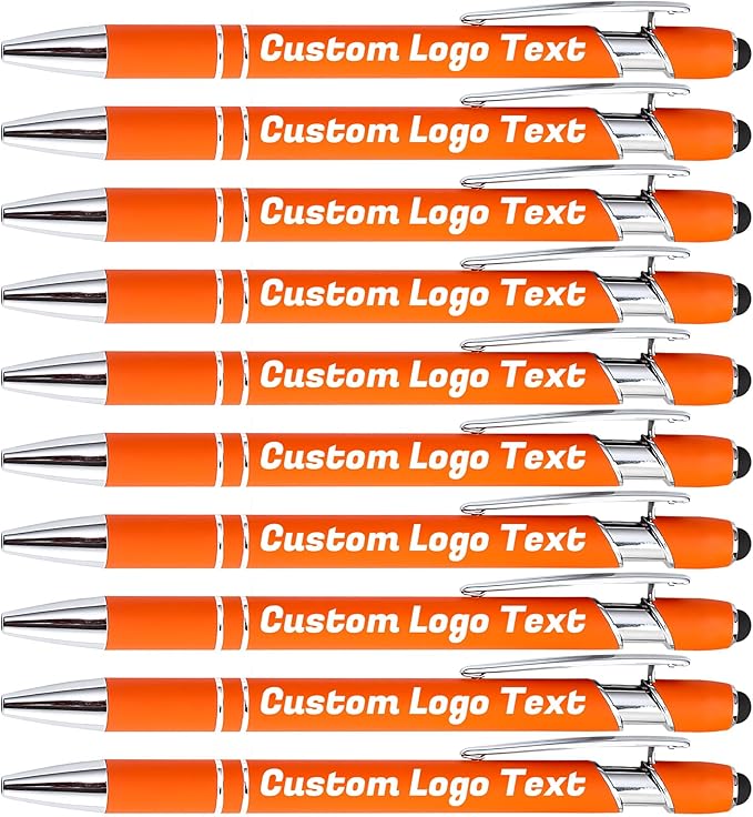 HEYZARDA Personalized Pens with Name Text Logo Custom Ballpoint Pen for Business Office Events with Stylus for Touchscreen 50 Pcs Orange