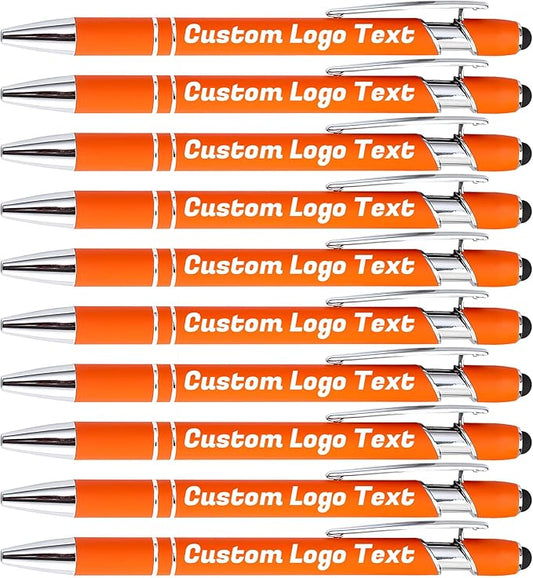 HEYZARDA Personalized Pens with Name Text Logo Custom Ballpoint Pen for Business Office Events with Stylus for Touchscreen 50 Pcs Orange