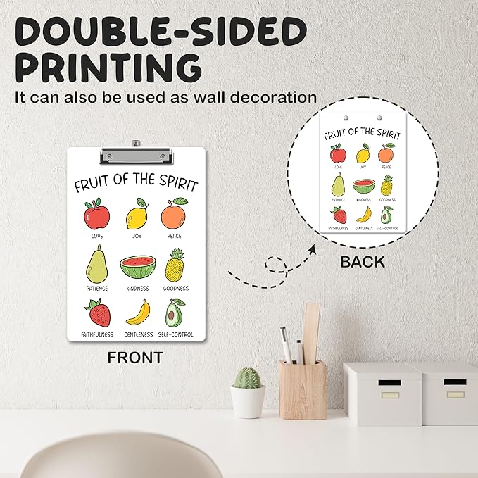APIILVPQ Fruits Clipboard，Bible Verse Clipboards with Low Profile Clip for Office School Use, Inspirational Wooden Clip Boards for Nurses Teachers Students - A05