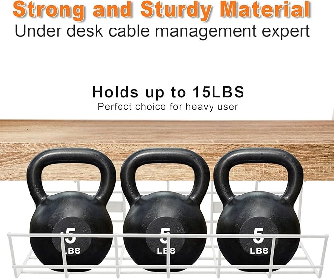 COYACOOL Under Desk Cable Tray - 2 Pack Cable Raceway for Wire Management. Metal Wire Organizer for Office, Studio and Home. Super Sturdy Cord Organizer for Desk - White Cable Management Under Desks