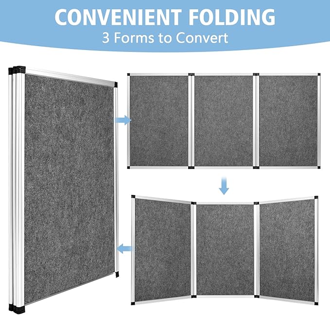 Nisorpa 3+1 Panel Trade Show Presentation Board 70.8 x 35.4 in Desktop Tri Fold Display Board Gray Single Sided Tabletop Display 4 Folding Panels with Moving Bag