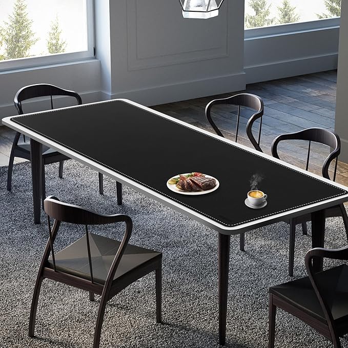 Mydours Extra-Long 67" x 24" Desk Mat, PU Leather Surface with Seamless Stitching, Wide Desk Blotter for Multiple Monitors, Durable Writing Pad and Gaming-Friendly Mouse Surface (Black)