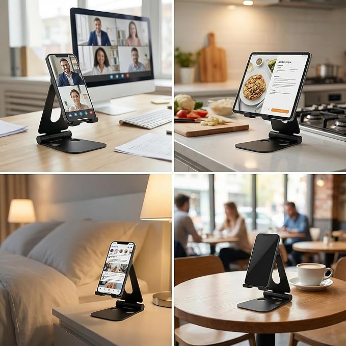 LOXP Tablet Holder Stand, Adjustable Aluminum Alloy Phone Stand, Compatible with 4-13" Tablets Such as iPad Pro 11, 9.7, 10.5, 12.9 Air Mini, Kindle, Tab, iPhone Air 17 Pro Max, Dark Black