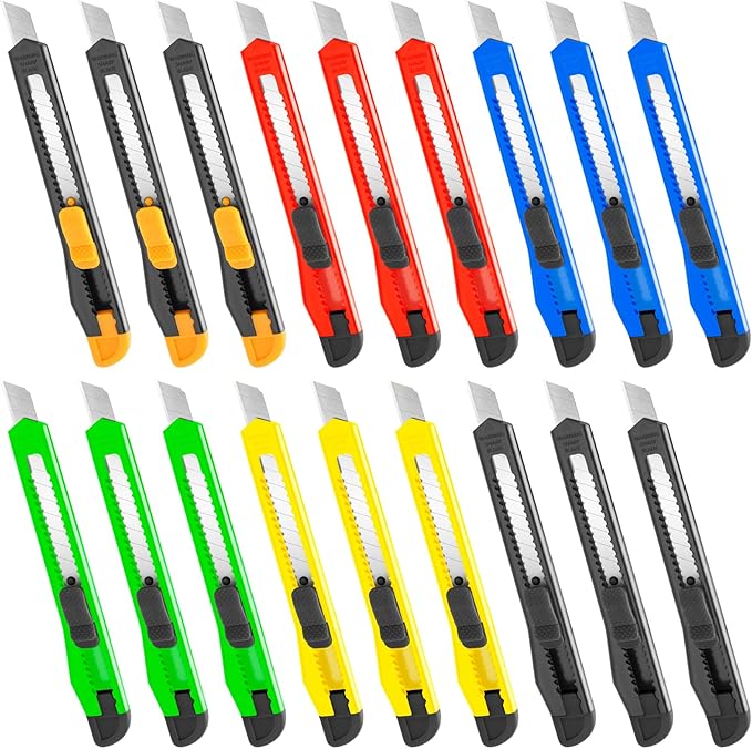 TIFICAL 18 Pack Box Cutter, Utility Knife with 9MM Snap-Off Blade, Lightweight Razor Knife for Home, Office, Crafts, Box Cutter Knife Exacto Knife Perfect for Boxes, Carton, Cardboard
