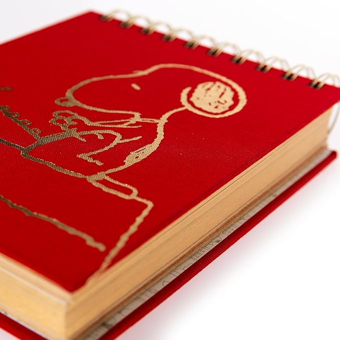 Peanuts Jotter by Graphique Luxe Collection, Fabric-Wrapped Hardcover Spiral Notebook, Gold Foil Embossing, 125 Pages