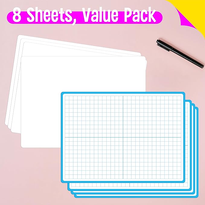 8 Packs XY Axis Graph Dry Erase Board, Double Sided Dry Erase Board Writable and Erasable Math Learning White Board for Kids, Students, Classroom and Home (Each Measures 12” x 9”)