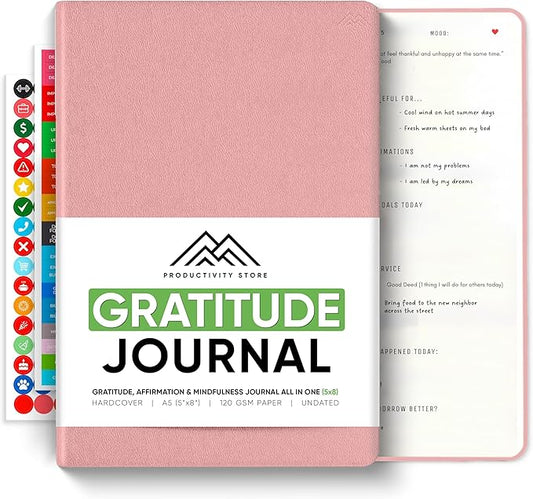 Gratitude & Self-Care Journal - Guided Mindfulness & Mental Health Journal All-in-One with Prompts for Self Discovery - Daily Journal for Men & Women by PRODUCTIVITY STORE (A5, Pink)