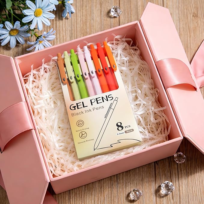 Piochoo Gel Pens, 8 Pcs 0.5mm Black Ink Pens Fine Point Smooth Writing Pens, High-End Series Pens for Journaling Note Taking, Cute Office School Supplies Gifts for Women Men