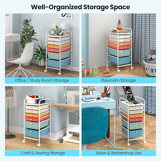 Giantex 6 Storage Drawer Cart Rolling Organizer Cart for Tools Scrapbook Paper Home Office School Multipurpose Mobile Utility Cart (Macaron)