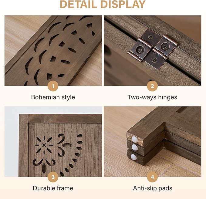 66.9Inch Wooden Room Partition - 3 Panels Boho-Styled Space Room Divider for Home/Office, Headboard & Yoga/Photo/Video Call Backdrop (Brown)