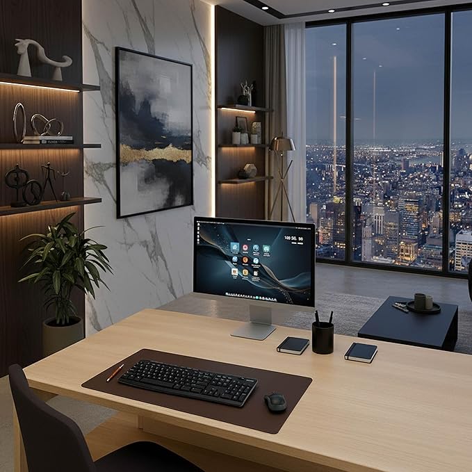 DACASSO Leatherette Keyboard/Mouse Desk Mat- Luxury Leatherette Desk Blotter for Writing - Executive Desk Surface Protector - (Brown, 30" x 12.5")