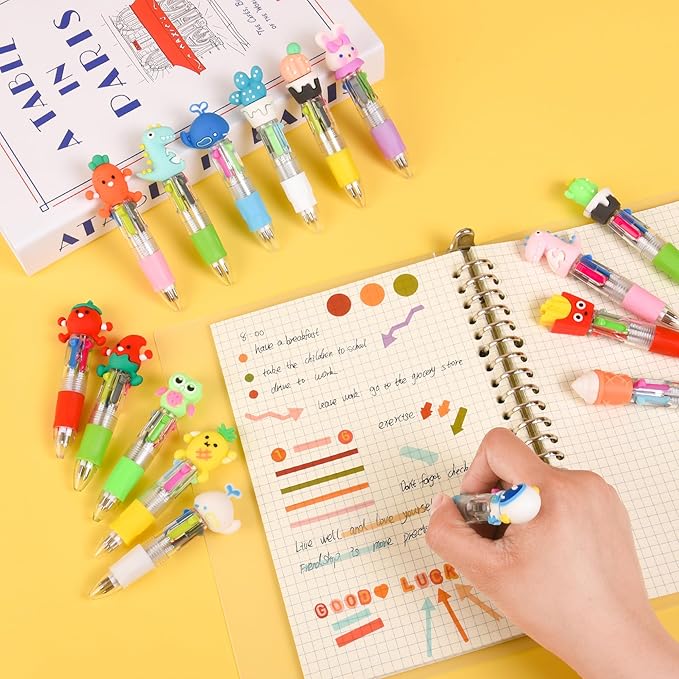 LiYiQ 50 Pcs Multicolor Pen in One Fun 4-in-1 Cute Pens Bulk Kawaii Cool Ballpoint Pens for Kids Fun Gifts (50)