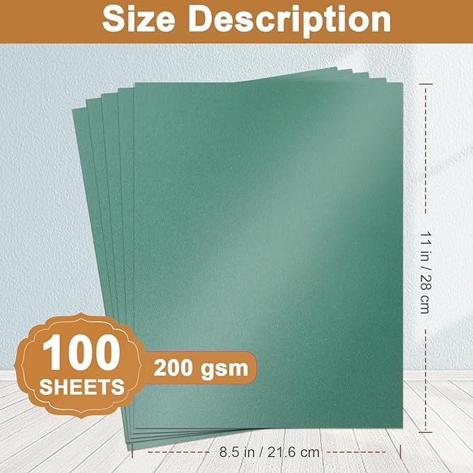Silunkia 100 Sheets Christmas Green Shimmer Cardstock 8.5 x 11 Craft Paper, 75lb Premium Paper Card Stock for DIY Card Making, Greeting Cards, Invitations, Birthday Decorations