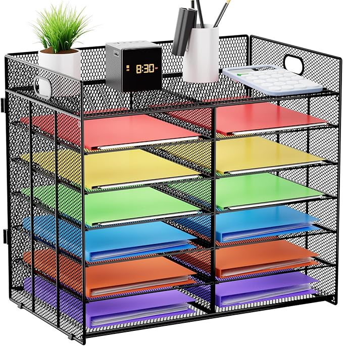 Marbrasse Desktop Literature Organizer, Mesh Paper Organizer, Desk Organizers, File Sorter Mail Center Paper Storage Cabinet Classroom Keepers Mailbox for Office Home School, Black
