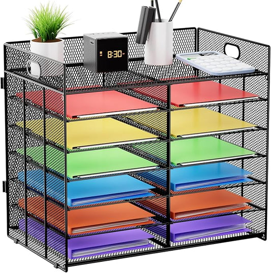 Marbrasse Desktop Literature Organizer, Mesh Paper Organizer, Desk Organizers, File Sorter Mail Center Paper Storage Cabinet Classroom Keepers Mailbox for Office Home School, Black