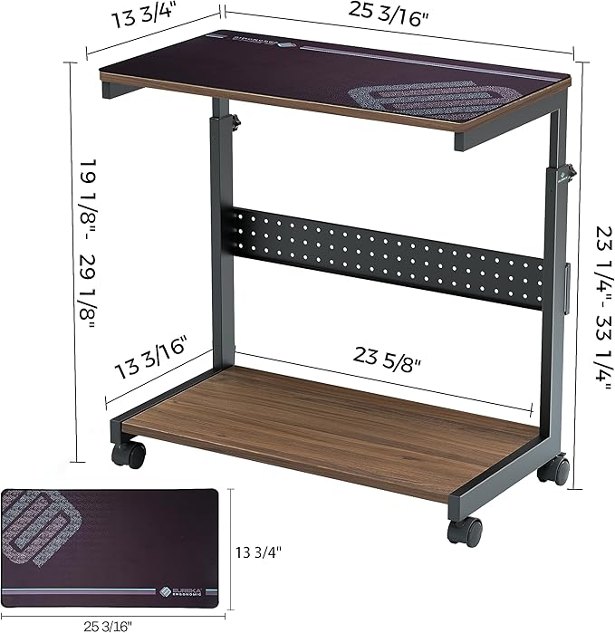 EUREKA ERGONOMIC PC Stand Computer Cart, Height Adjustable Tower Stand 2-Tier Suit for ATX Case Printer, Metal Rolling Cart on Wheels for Gaming Home Office, Walnut