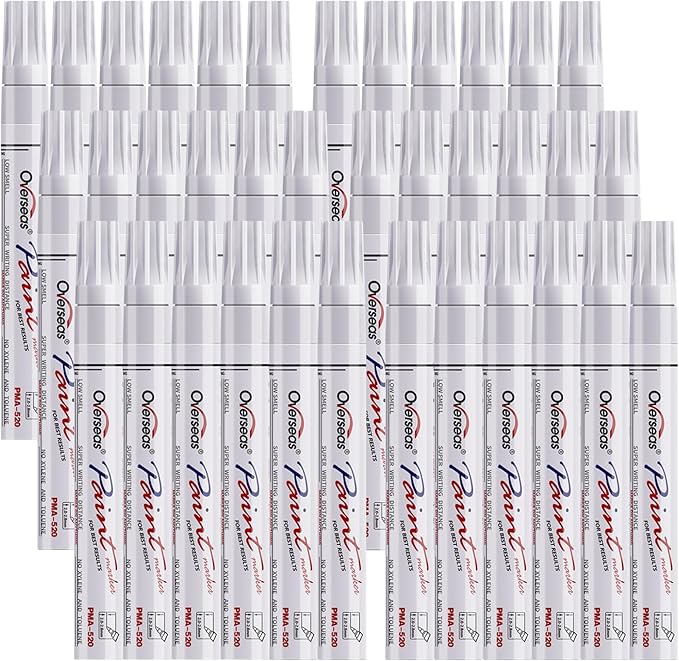 Overseas White Paint Marker Pens - 36 Pack Oil-Based Permanent Markers Set, Quick Drying, Waterproof, Medium Tip Paint Pens Bulk for Wood, Metal, Rock, Ceramic, Plastic, Canvas, Glass, Rubber