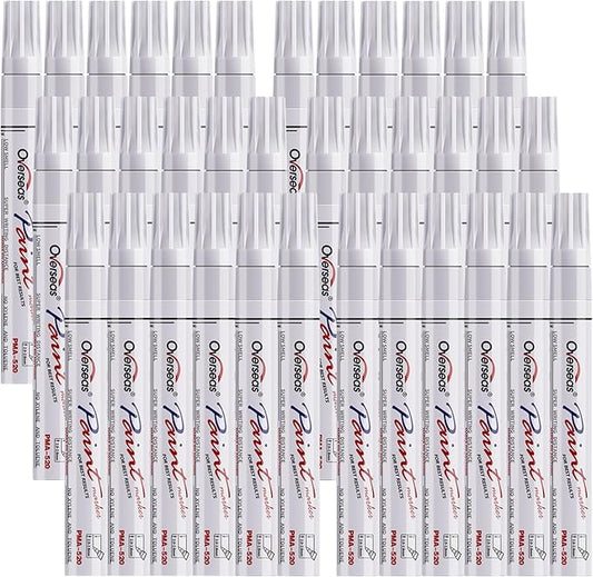 Overseas White Paint Marker Pens - 36 Pack Oil-Based Permanent Markers Set, Quick Drying, Waterproof, Medium Tip Paint Pens Bulk for Wood, Metal, Rock, Ceramic, Plastic, Canvas, Glass, Rubber