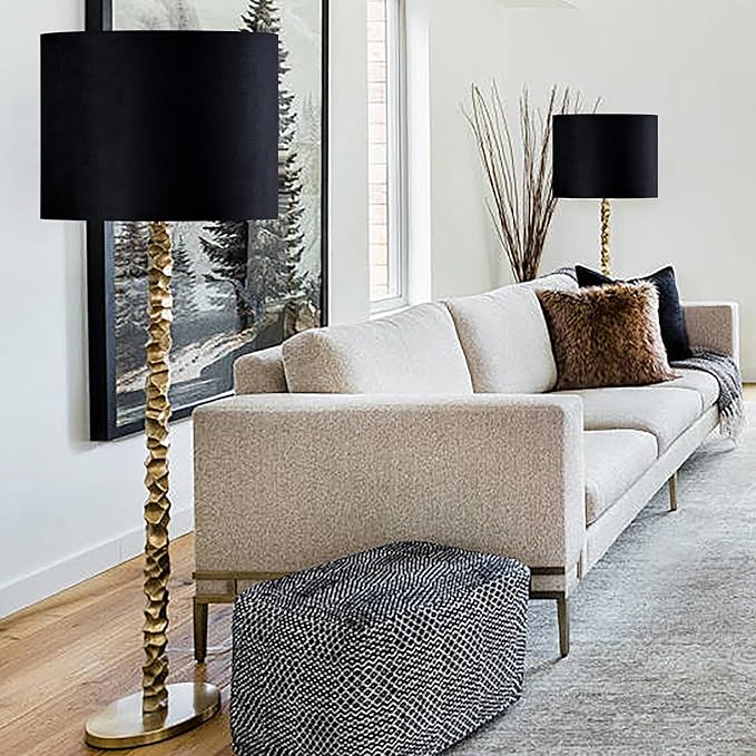 GO&SO Black Velvet Lamp Shades Set of 2 Large Drum Lampshades -16" Top x 16" Bottom x 12" High(Spider) Traditional Fabric Lamp Shade for Table Lamps - Replacement Lampshade - Assembly Required