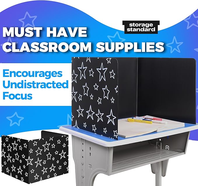 22-Pack Desk Dividers for Students - Star, Durable & Waterproof Plastic Study Carrel Divider, Classroom Folders Teacher Supplies, Easy-to-Clean Plastic Privacy Shield Folder Boards for Student Desks