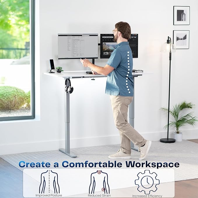 VIVO Electric Dry Erase 60 x 24 in Standing Desk, Memory Height Adjustment, 1B Series, Holds 220 lbs, Whiteboard Top Gray Frame, DESK-KIT-1G6WE