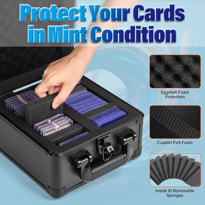 MewVeer Trading Card Storage Box, Graded Card Case, Top Loader Storage Cases with Lock, Hard Card Boxes for Sports Cards hold up to 70 PSA, 250+ Top Loaders