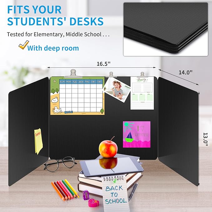 24 Pack Black Desk Dividers for Students, Privacy Shields Folder for Students, Durable & Waterproof Plastic Study Board, Classroom Teacher Supplies Test Divider, Includes 40pcs Extra Labels