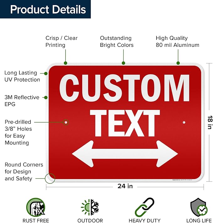 Custom Arrow,Custom Directional Sign, Two way Arrow,18x24 Inches, 3M EGP Reflective, Rust Free .080 Aluminum, Fade Resistant, Made in USA by My Sign Center