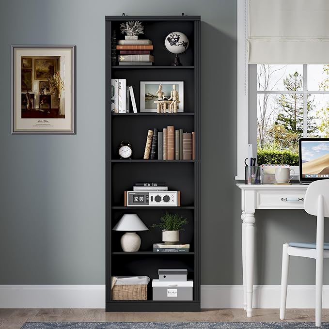 BORNOON 75" Tall Bookshelf, 6-Tier Floor Standing Bookcase with Adjustable Shelves, 24" Wide Open Storage Shelf, Modern Display Organizer for Home Office, Living Room, Bedroom, Study