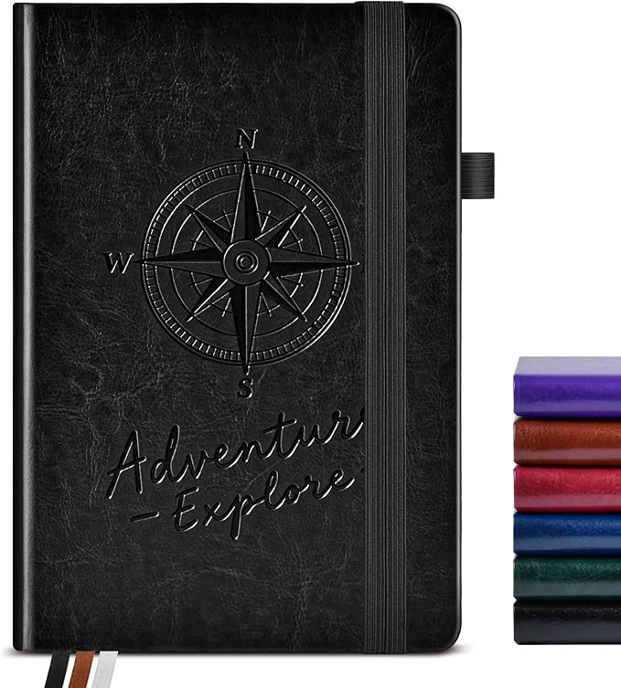 PAIBAS Lined Journal Notebook for Women Men, 160 Pages, A5 Hardcover Vintage Leather Journaling Notebooks for Work, School, Note Taking, Travel, Bible Study, Daily Diary for Writing 5.8"x8.5" (Black)