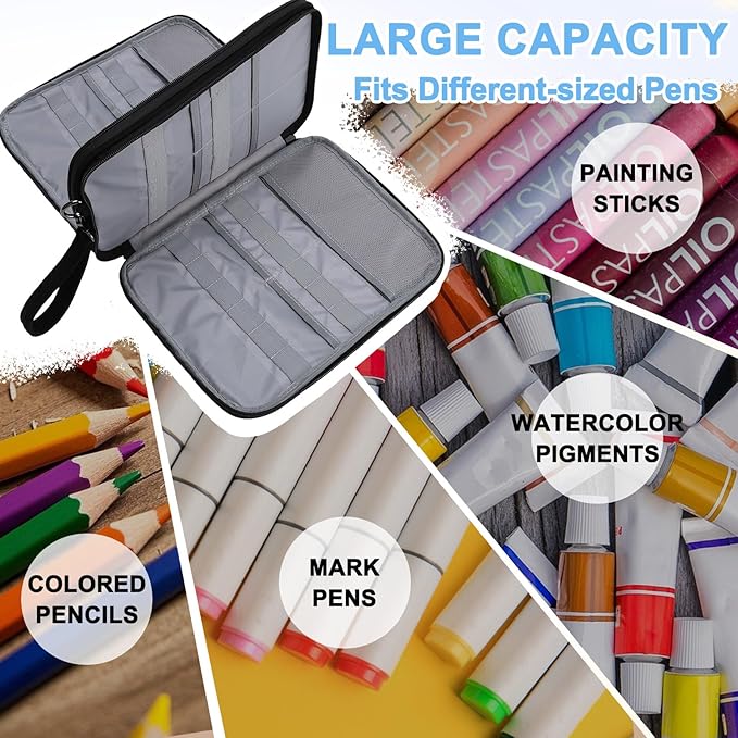 VASCHY Colored Pencil Case, Corduroy Large Pencil Pouch for Art Pens Markers Gel Pens Big Holder Organizer Fits 192 Pencils for Girls Women Black