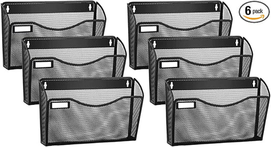 samstar 6 Pack Mesh Wall Mounted File Holder Metal Wall File Pocket Mail Organizer for Office/Home(with Label Panel)