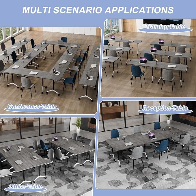 Conference Table Flip Top Mobile Conference Room Tables,Folding Conference Table with Wheels,Large Meeting Training Seminar Table Saving Space for Office Classroom(2C,47.2'')