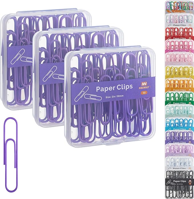 NEEWAY Colorful Large Paper Clips, 2 Inch Jumbo Paper Clips, 150 Count, 3 Pack of 50 (Purple)