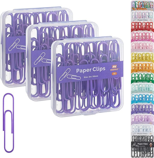 NEEWAY Colorful Large Paper Clips, 2 Inch Jumbo Paper Clips, 150 Count, 3 Pack of 50 (Purple)