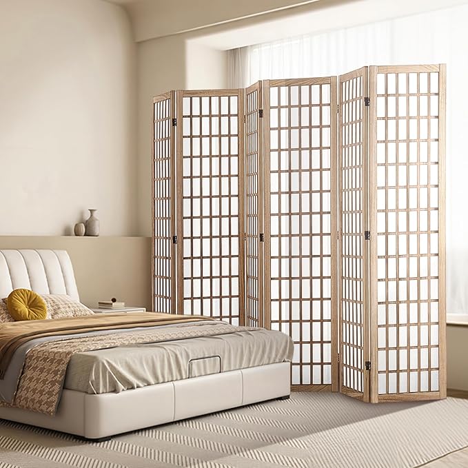 VEVOR Room Divider, 6 Panel Japanese Room Divider, Wood Folding Privacy Screen Indoor, Partition Dividers Portable Decoration Screens, for Room Separation Home Office Restaurant & Bedroom(Natural)