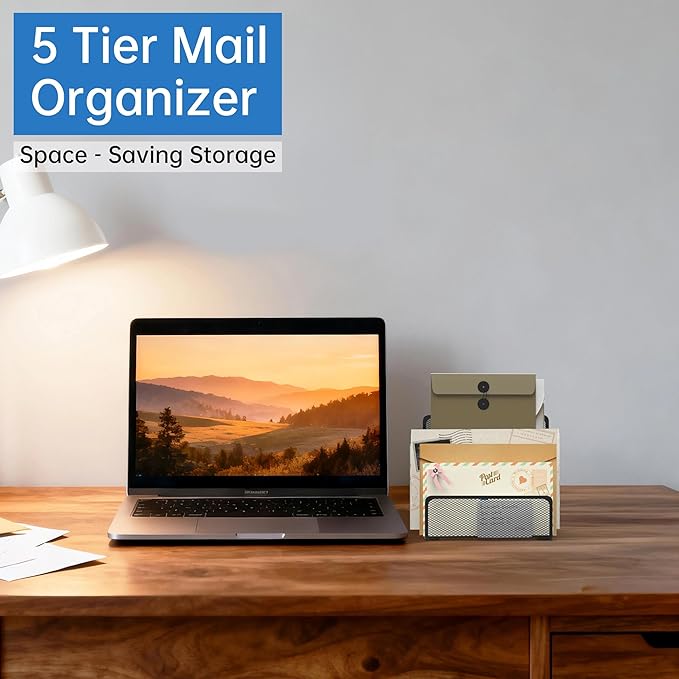 ReePlan Mail Organizer with 5 Slot, Metal Mail Holder for Desk, Office File Holder Letter Organizer for Mails (Black)
