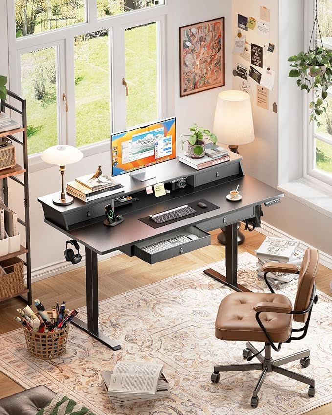 ErGear Electric Standing Desk with 4 Drawers, Height Adjustable Desk with Storage, C-Clamp Mount Compatible, Computer Home Office Table with Cable Management Tray