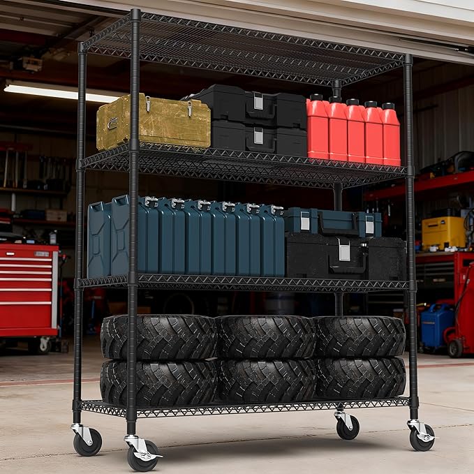 M MZG 4 Tiers Shelf 2640 lbs Steel Storage Shelving Utility Shelving Unit Steel Organizer Wire Rack for Home,Kitchen,Office,Garage Black 23.6" D x 53.1" W x 73.6" H